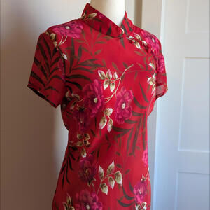 Vintage y2k tropical Mandarin collar sheer cheongsam dress